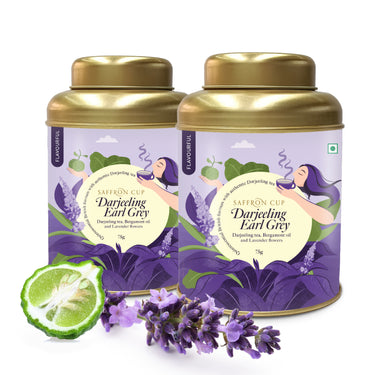 Saffron Cup Darjeeling Earl Grey Black Tea - 150gm, Pack of 2 (Airtight Double-Lid Tin)